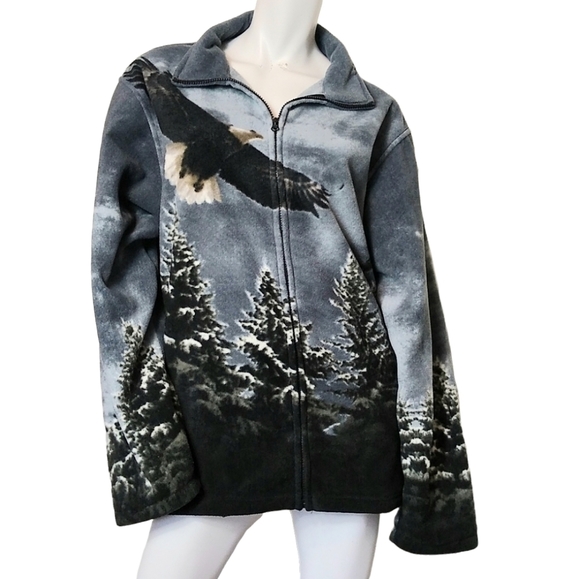 Wild Wear Jackets & Blazers - Bald Eagle Zip Up Jacket Wild Wear Fleece Grey, Blue & Black Unisex Size Large